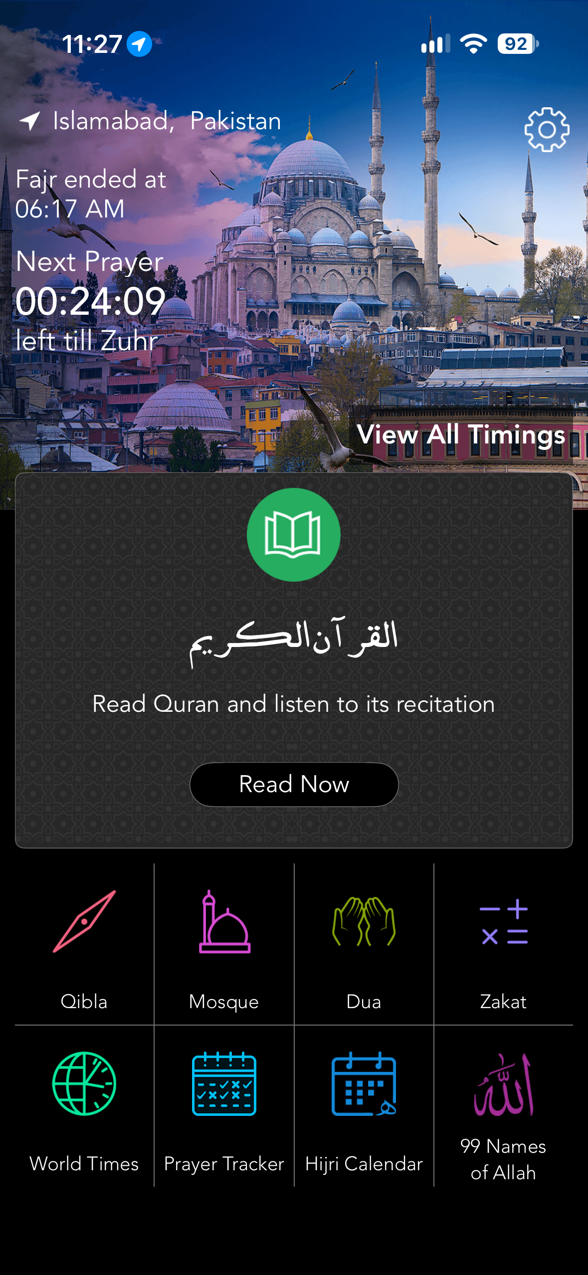 Prayer Times in dark mode