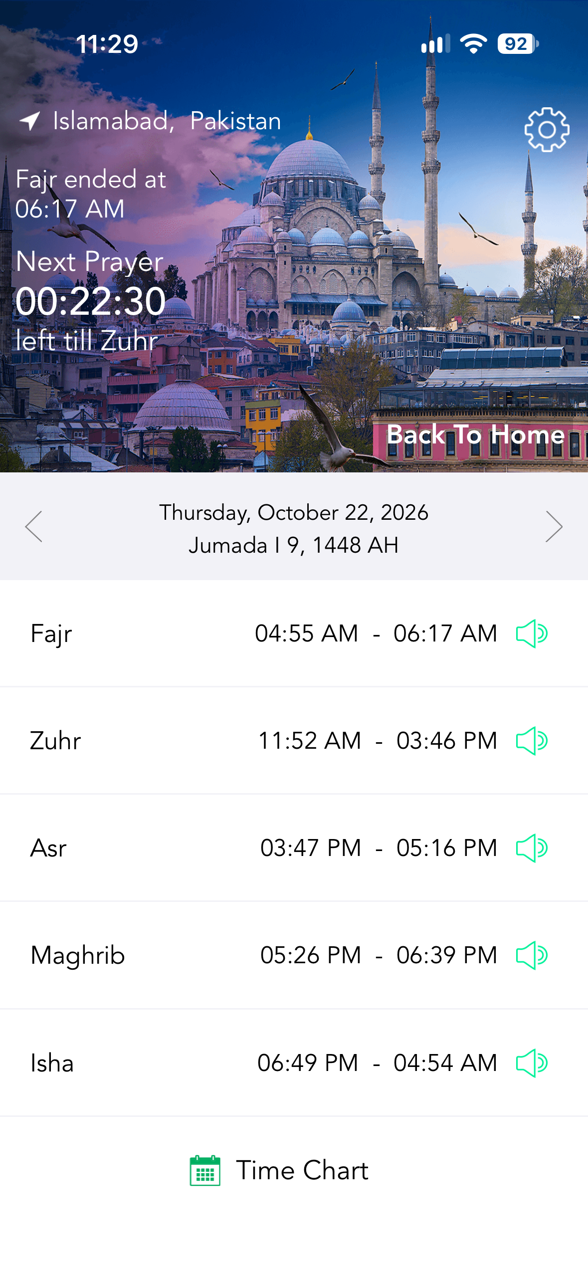 Daily prayer times